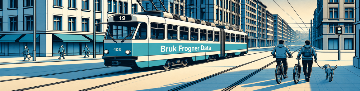 Illustrasjon av bymiljø og trikk på Frogner